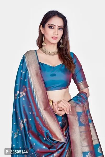 Stylish Teal Art Silk Saree With Blouse Piece For Women-thumb4