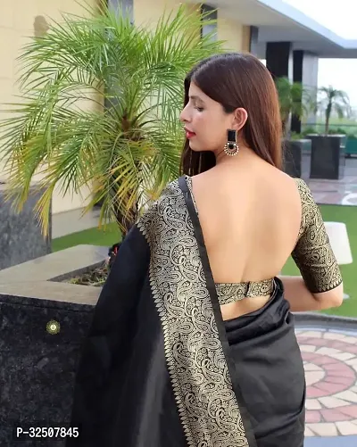 Stylish Black Art Silk Saree With Blouse Piece For Women-thumb2