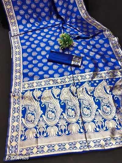 Stylish Blue Art Silk Saree With Blouse Piece For Women