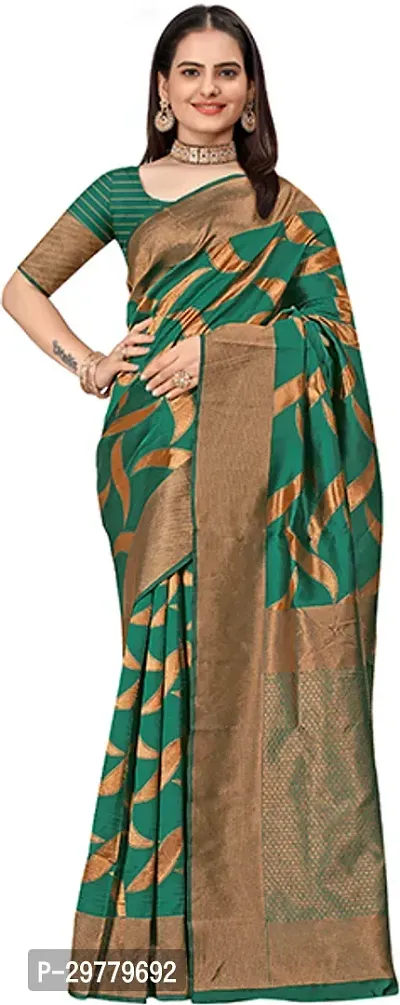 Stylish Green Art Silk Saree with Blouse piece For Women-thumb0