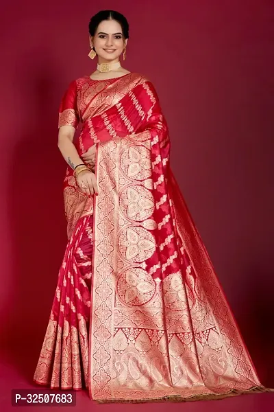 Stylish Pink Organza Saree With Blouse Piece For Women