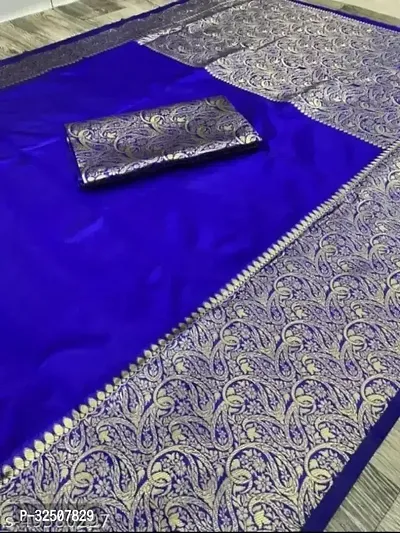 Stylish Blue Art Silk Saree With Blouse Piece For Women