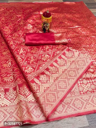 Stylish Red Art Silk Saree With Blouse Piece For Women-thumb0