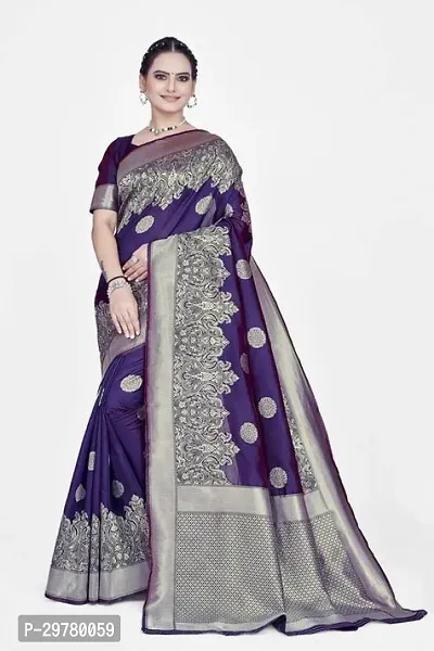 Stylish Purple Art Silk Saree with Blouse piece For Women-thumb0