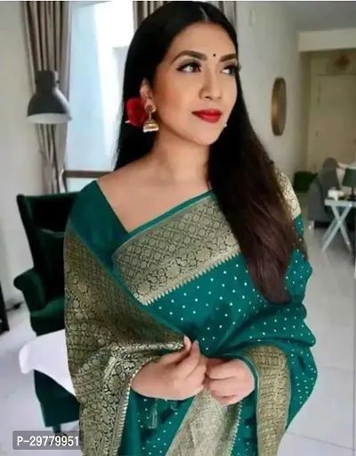 Stylish Green Art Silk Saree with Blouse piece For Women-thumb0