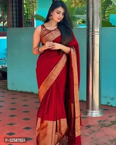 Stylish Red Art Silk Saree With Blouse Piece For Women-thumb2