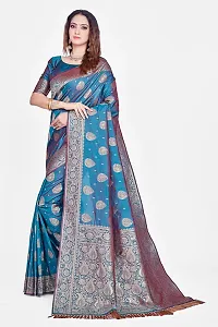 Stylish Teal Art Silk Saree With Blouse Piece For Women-thumb2