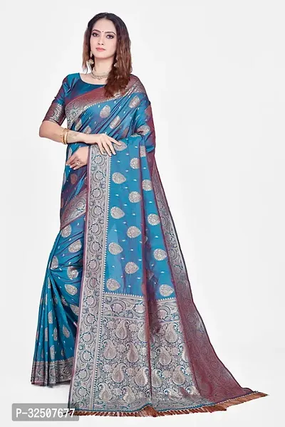 Stylish Teal Art Silk Saree With Blouse Piece For Women-thumb3