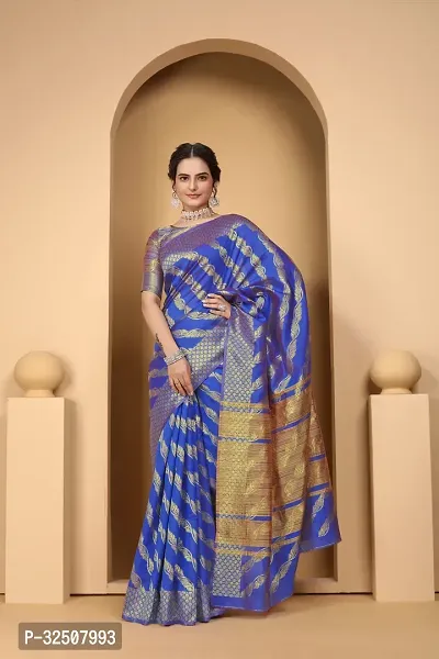 Stylish Blue Art Silk Saree With Blouse Piece For Women-thumb0