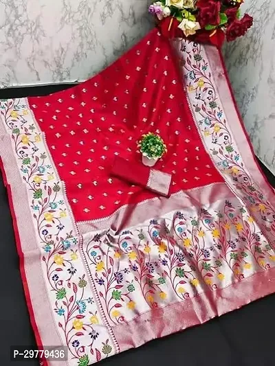 Stylish Red Art Silk Saree with Blouse piece For Women-thumb0