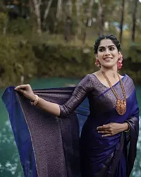 Stylish Navy Blue Art Silk Saree With Blouse Piece For Women-thumb2