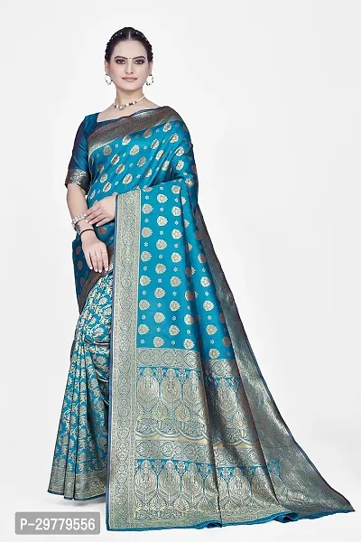 Stylish Blue Art Silk Saree with Blouse piece For Women-thumb0