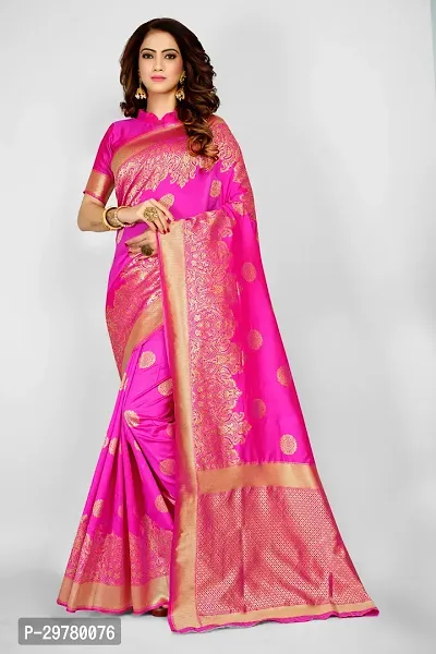 Stylish Pink Art Silk Saree with Blouse piece For Women-thumb0