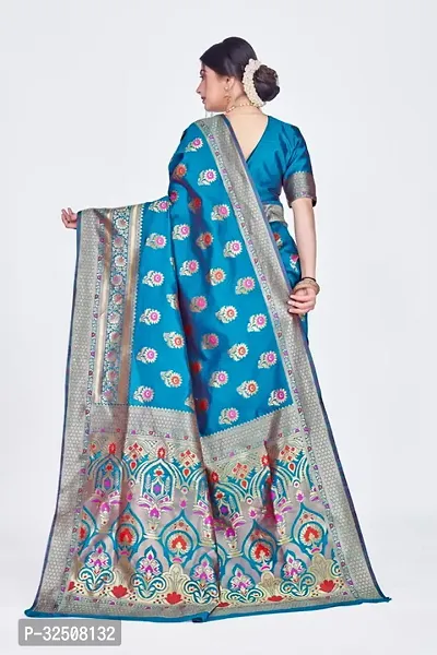 Stylish Teal Art Silk Saree With Blouse Piece For Women-thumb2