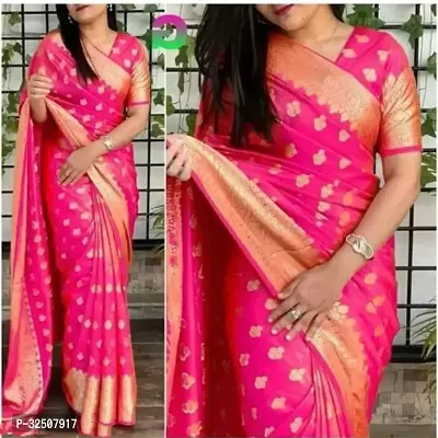 Stylish Pink Art Silk Saree With Blouse Piece For Women