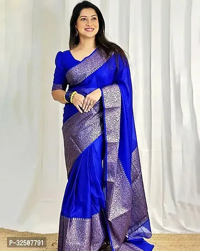 Stylish Blue Art Silk Saree With Blouse Piece For Women