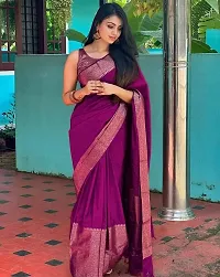 Stylish Purple Art Silk Saree With Blouse Piece For Women-thumb1