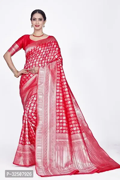 Stylish Red Art Silk Saree With Blouse Piece For Women