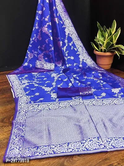 Stylish Blue Art Silk Saree with Blouse piece For Women-thumb0