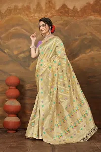 Stylish Cream Organza Saree With Blouse Piece For Women-thumb1