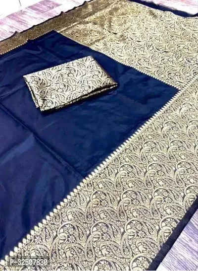 Stylish Navy Blue Art Silk Saree With Blouse Piece For Women