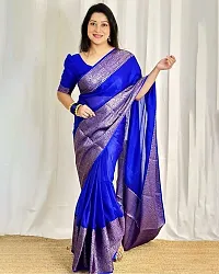 Stylish Blue Art Silk Saree With Blouse Piece For Women-thumb1