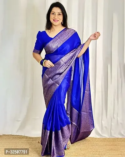 Stylish Blue Art Silk Saree With Blouse Piece For Women-thumb2