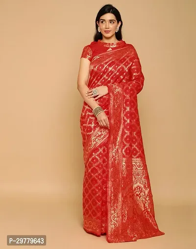 Stylish Red Art Silk Saree with Blouse piece For Women-thumb0