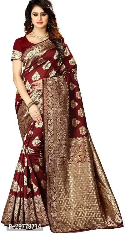 Stylish Maroon Art Silk Saree with Blouse piece For Women-thumb0