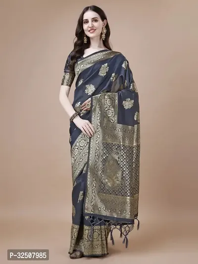 Stylish Grey Art Silk Saree With Blouse Piece For Women-thumb0