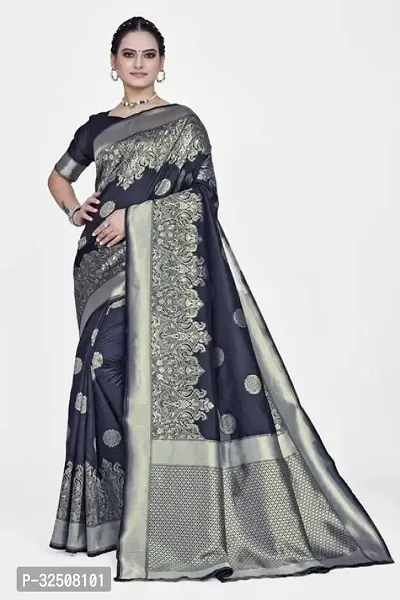 Stylish Black Art Silk Saree With Blouse Piece For Women-thumb0