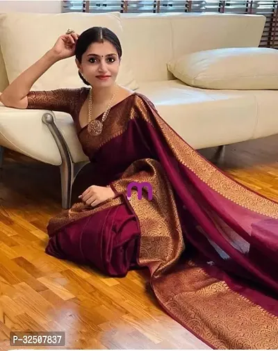 Stylish Maroon Art Silk Saree With Blouse Piece For Women-thumb3