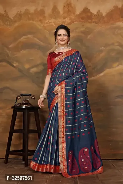 Stylish Navy Blue Art Silk Saree With Blouse Piece For Women-thumb0