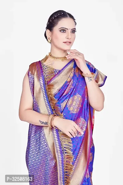 Stylish Blue Art Silk Saree With Blouse Piece For Women-thumb5