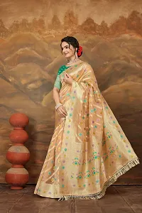 Stylish Cream Organza Saree With Blouse Piece For Women-thumb1