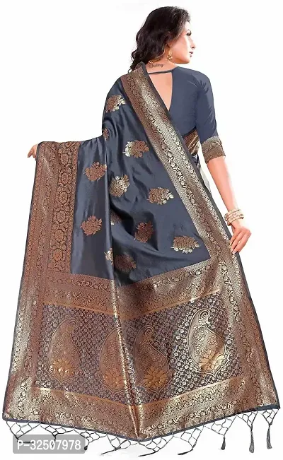 Stylish Grey Art Silk Saree With Blouse Piece For Women-thumb2