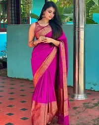 Stylish Pink Art Silk Saree with Blouse piece For Women-thumb1