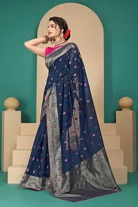 Stylish Navy Blue Art Silk Saree With Blouse Piece For Women-thumb2