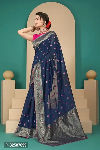 Stylish Navy Blue Art Silk Saree With Blouse Piece For Women-thumb3