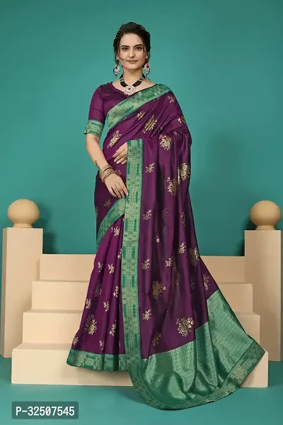 Stylish Purple Art Silk Saree With Blouse Piece For Women-thumb0