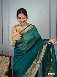 Stylish Green Organza Saree With Blouse Piece For Women-thumb1