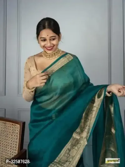 Stylish Green Organza Saree With Blouse Piece For Women-thumb2