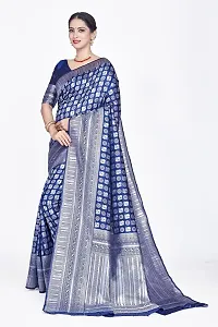 Stylish Navy Blue Art Silk Saree With Blouse Piece For Women-thumb2