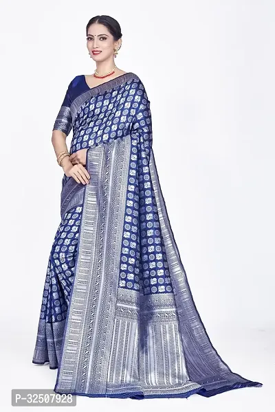 Stylish Navy Blue Art Silk Saree With Blouse Piece For Women-thumb3