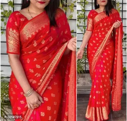 Stylish Red Art Silk Saree With Blouse Piece For Women-thumb0