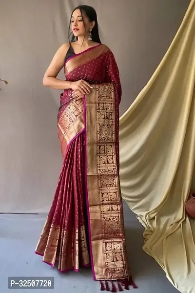 Stylish Maroon Art Silk Saree With Blouse Piece For Women-thumb0