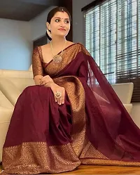 Stylish Maroon Art Silk Saree With Blouse Piece For Women-thumb1