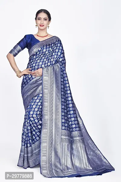 Stylish Blue Art Silk Saree with Blouse piece For Women-thumb0