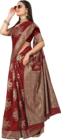 Stylish Maroon Art Silk Saree With Blouse Piece For Women-thumb2