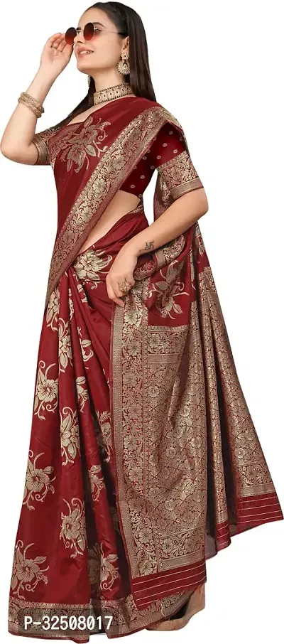 Stylish Maroon Art Silk Saree With Blouse Piece For Women-thumb3